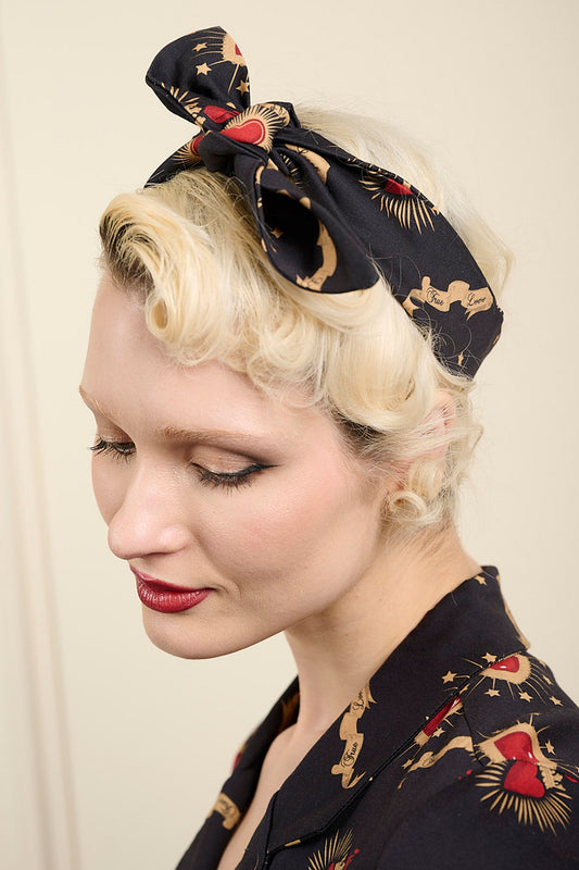 Black Sacred Hearts Headscarf
