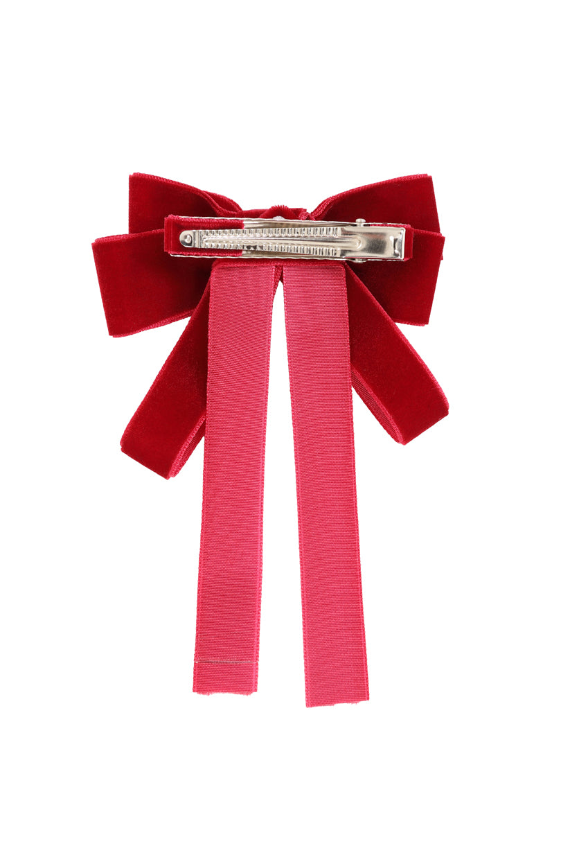 Claire Velvet Bow Hairclip - Burgundy