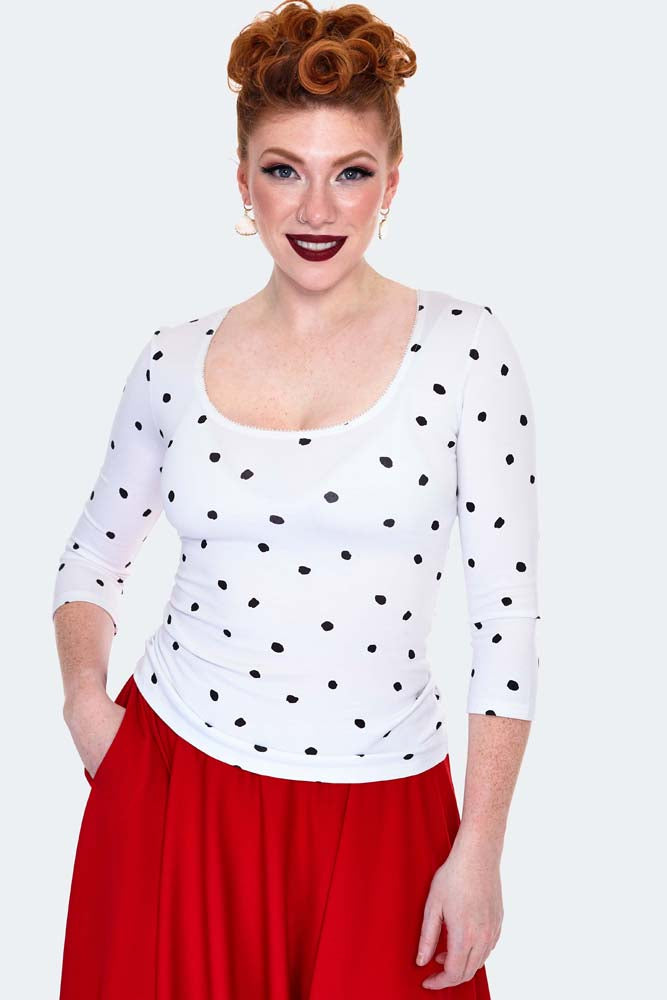 White Polka Dot Top