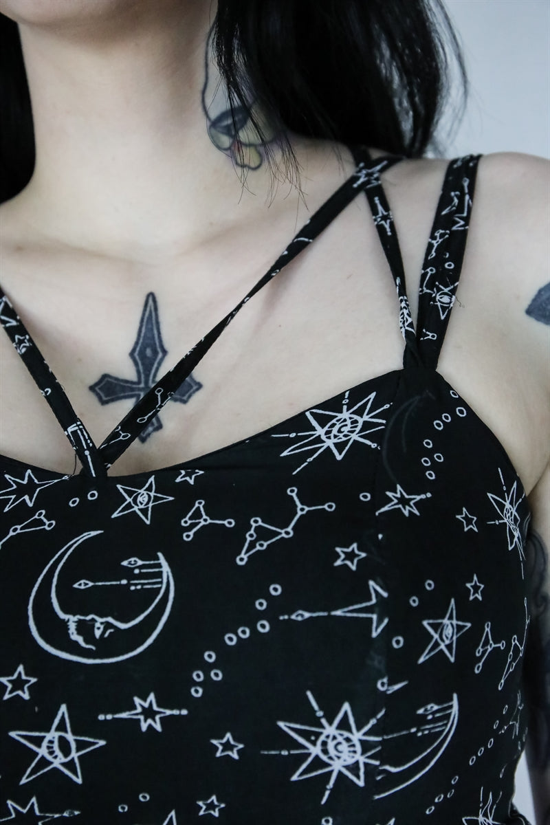 Moonprint Crossover Neck Dress