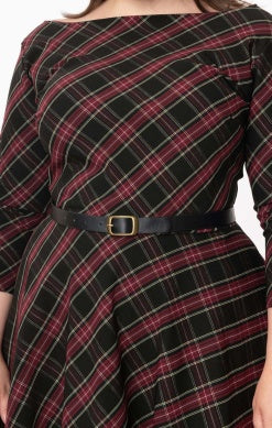Devon Plaid Swing Dress - Black & Burgundy