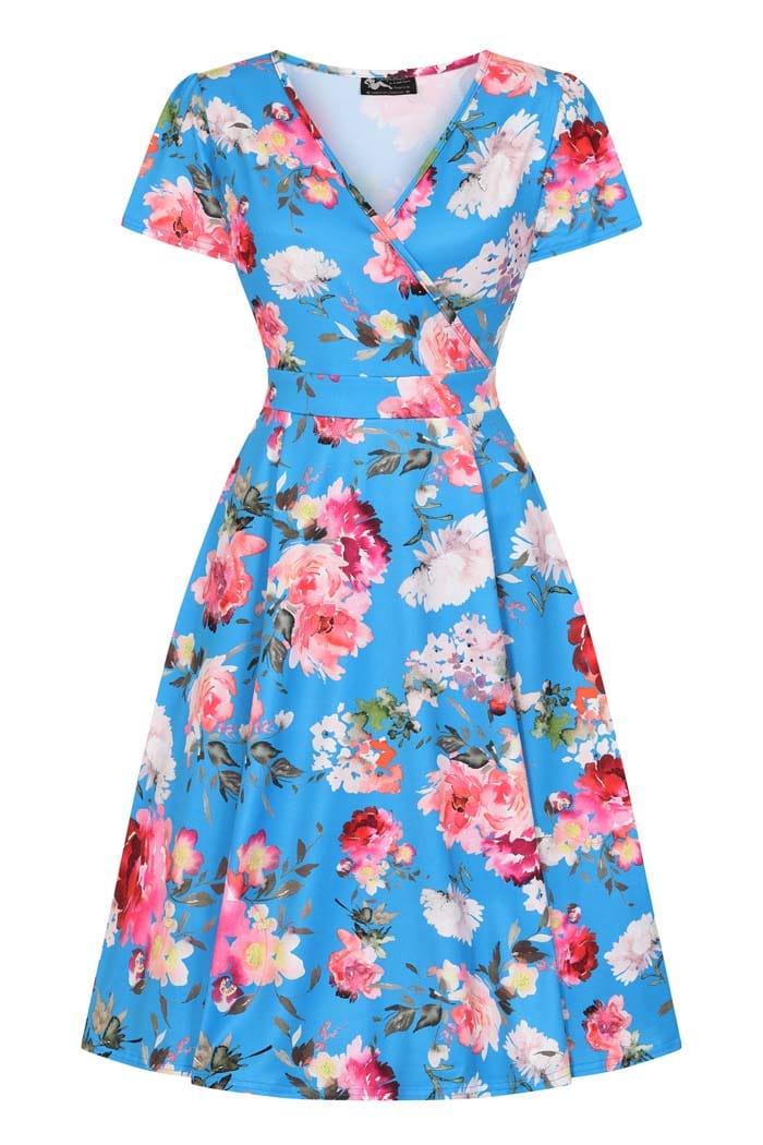 Lyra Dress - Pink Floral on Blue