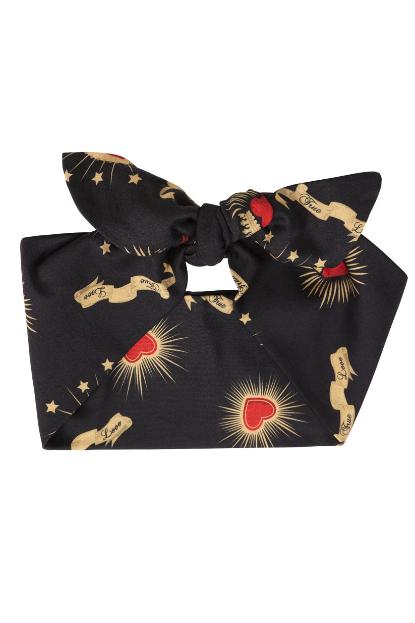 Black Sacred Hearts Headscarf
