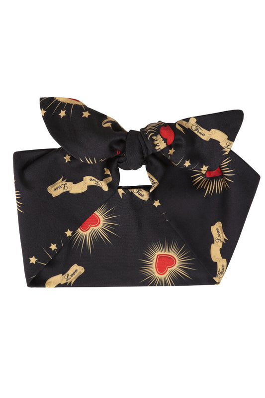 Black Sacred Hearts Headscarf