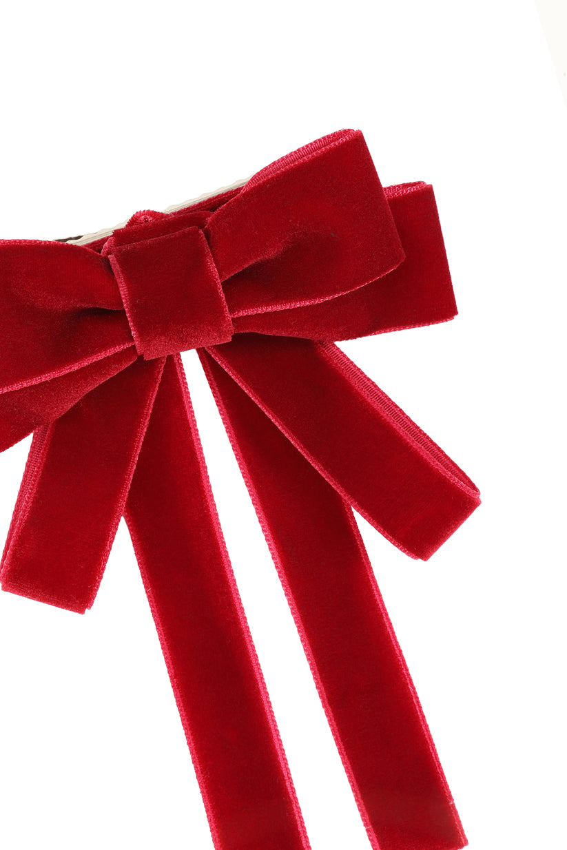 Claire Velvet Bow Hairclip - Burgundy