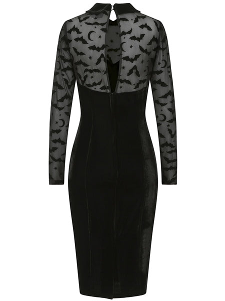 Rooey Bat Mesh Velvet Pencil Dress