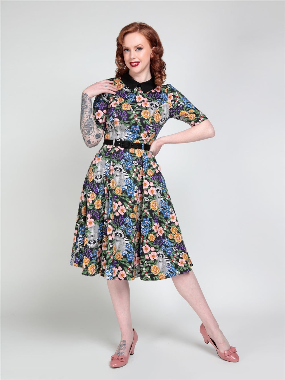Winona Forest Floral Raccoon Swing Dress