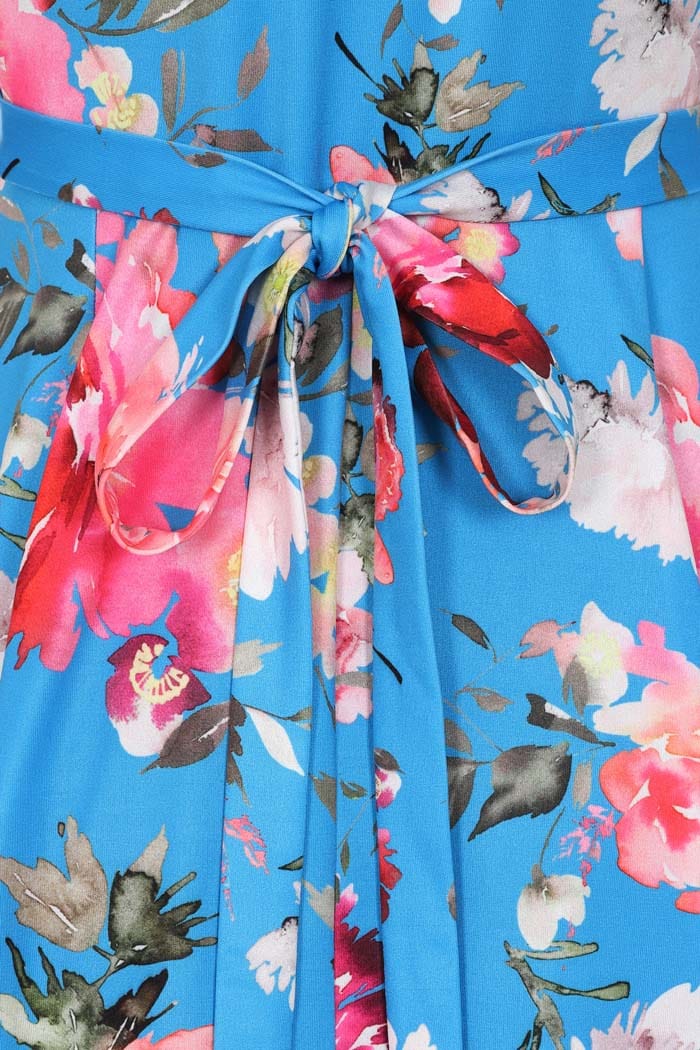 Lyra Dress - Pink Floral on Blue