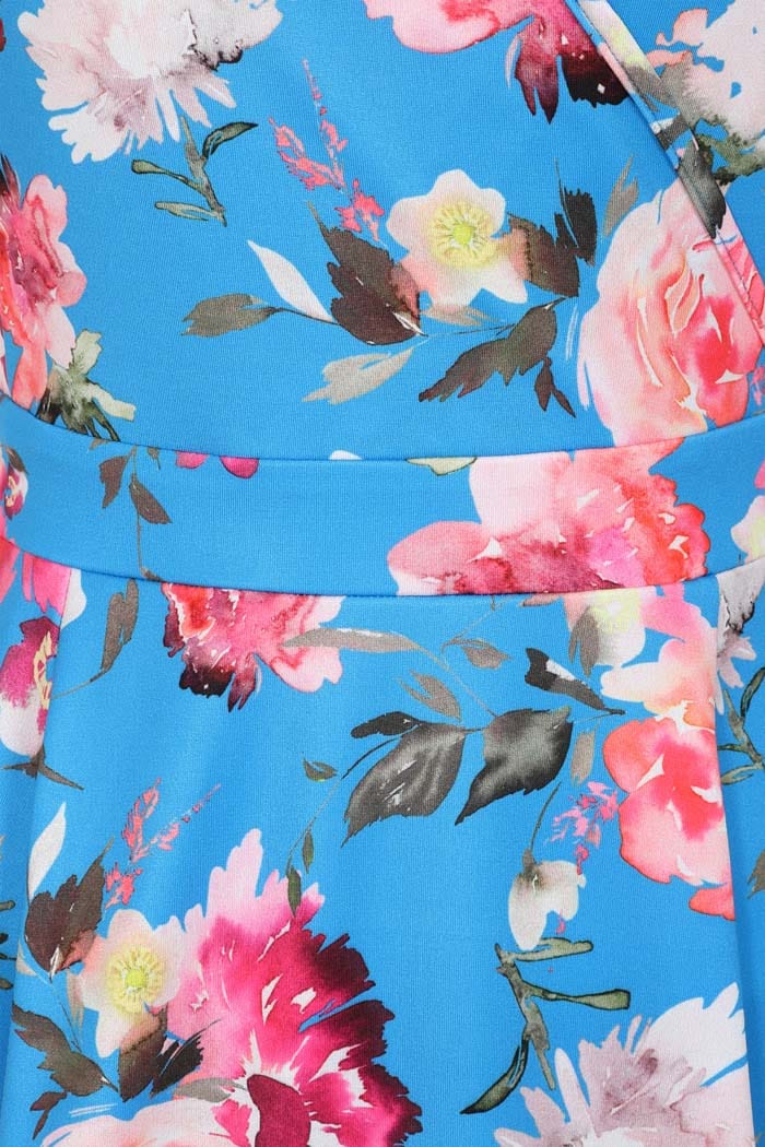 Lyra Dress - Pink Floral on Blue