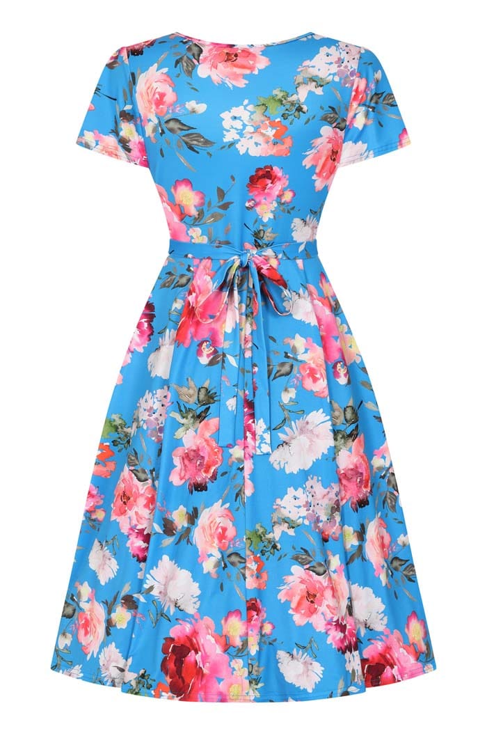 Lyra Dress - Pink Floral on Blue