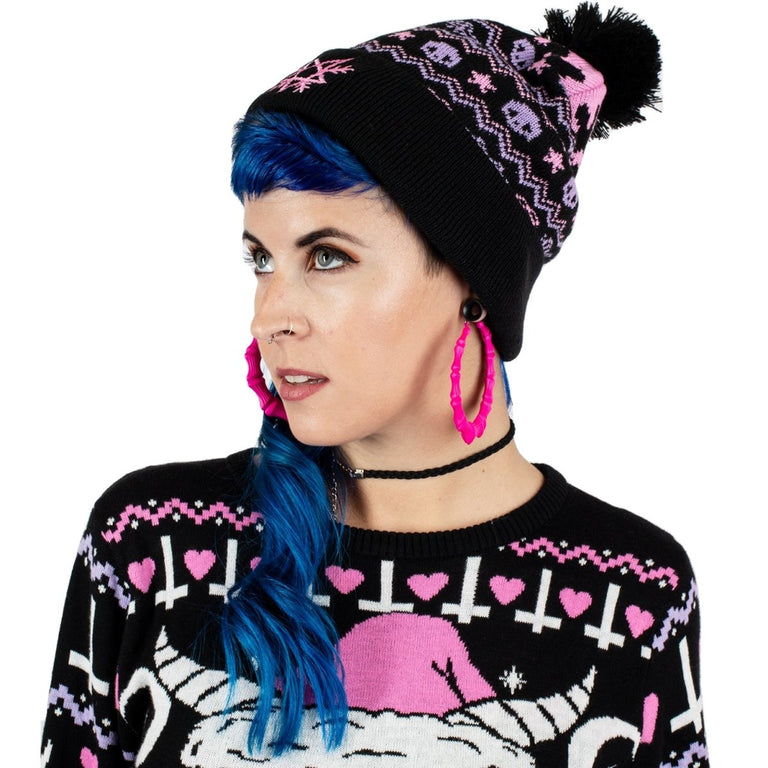 Merry Pastel Goth Pom Pom Knit Beanie