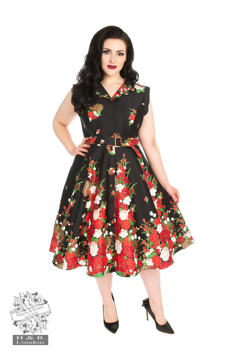 Black Floral Shirtwaist Dress