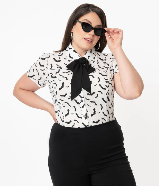 White & Black Bats Power Play Blouse