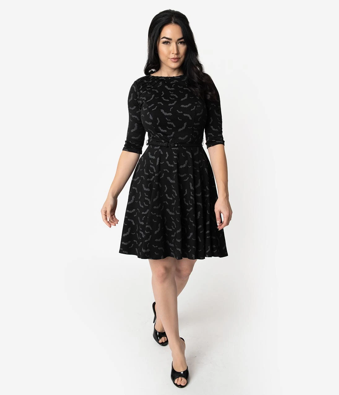 Bats Print Stephanie Fit & Flare Dress