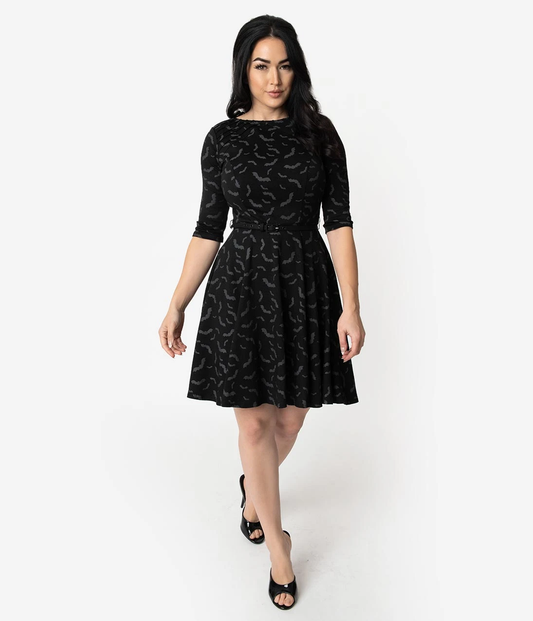 Bats Print Stephanie Fit & Flare Dress