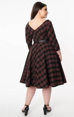 Devon Plaid Swing Dress - Black & Burgundy